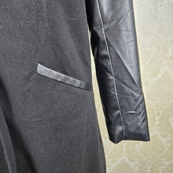 JeyKay Size XL Black Long Length Jacket Faux Leather Sleeves and Trim Pockets - Picture 3 of 11